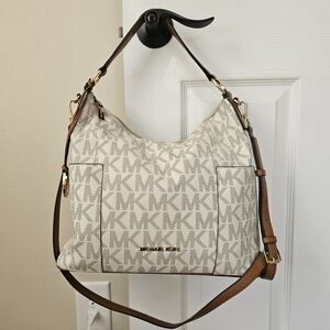 Michael Kors Monogram Cream and Tan Shoulder Bag
